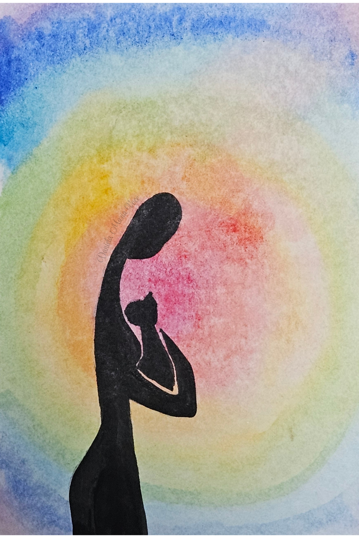 Rainbow Bridge Cat Memorial Watercolor Art 4x6