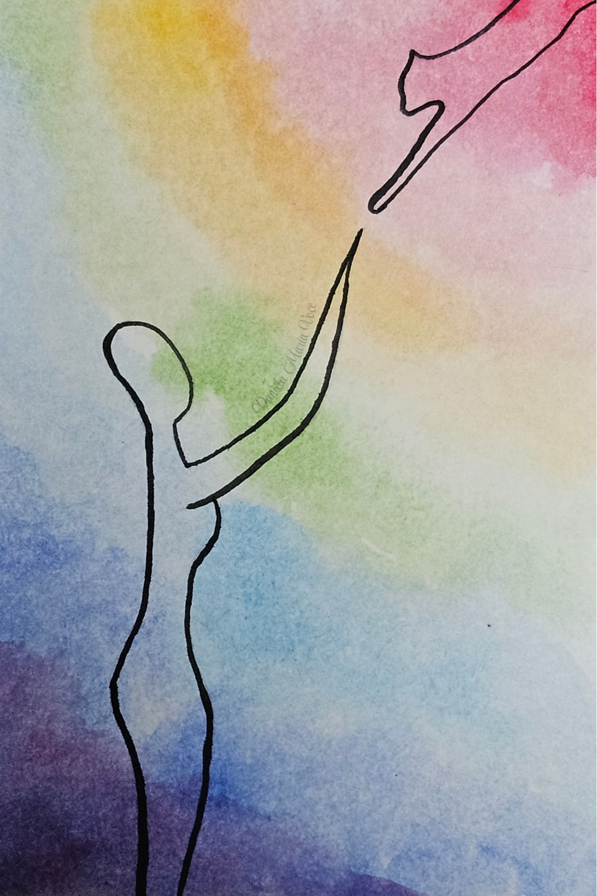 Rainbow Bridge Cat Memorial Watercolor Art 4x6