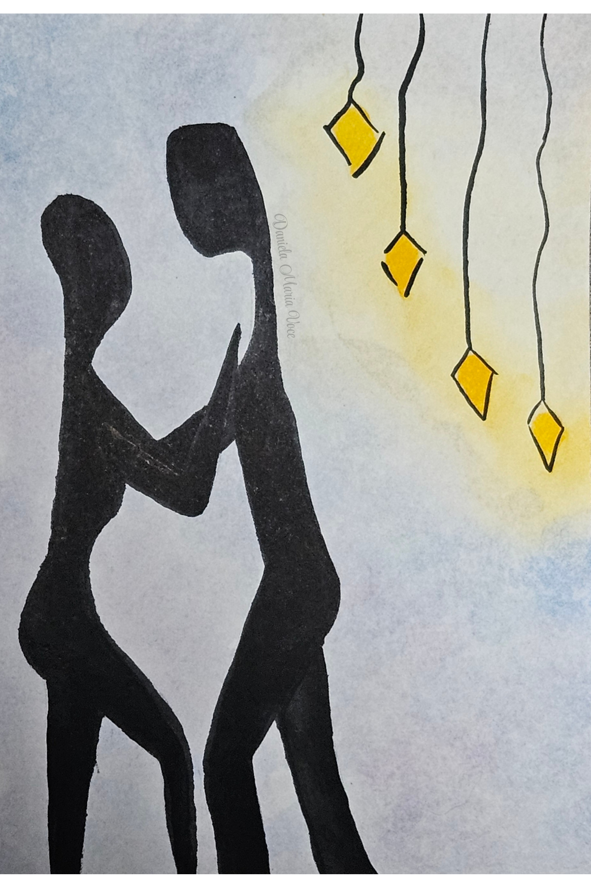 Watercolor Couple Silhouette Artwork 4x6