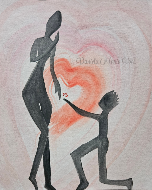 Romantic Man Offering Flower Original Watercolor Painting