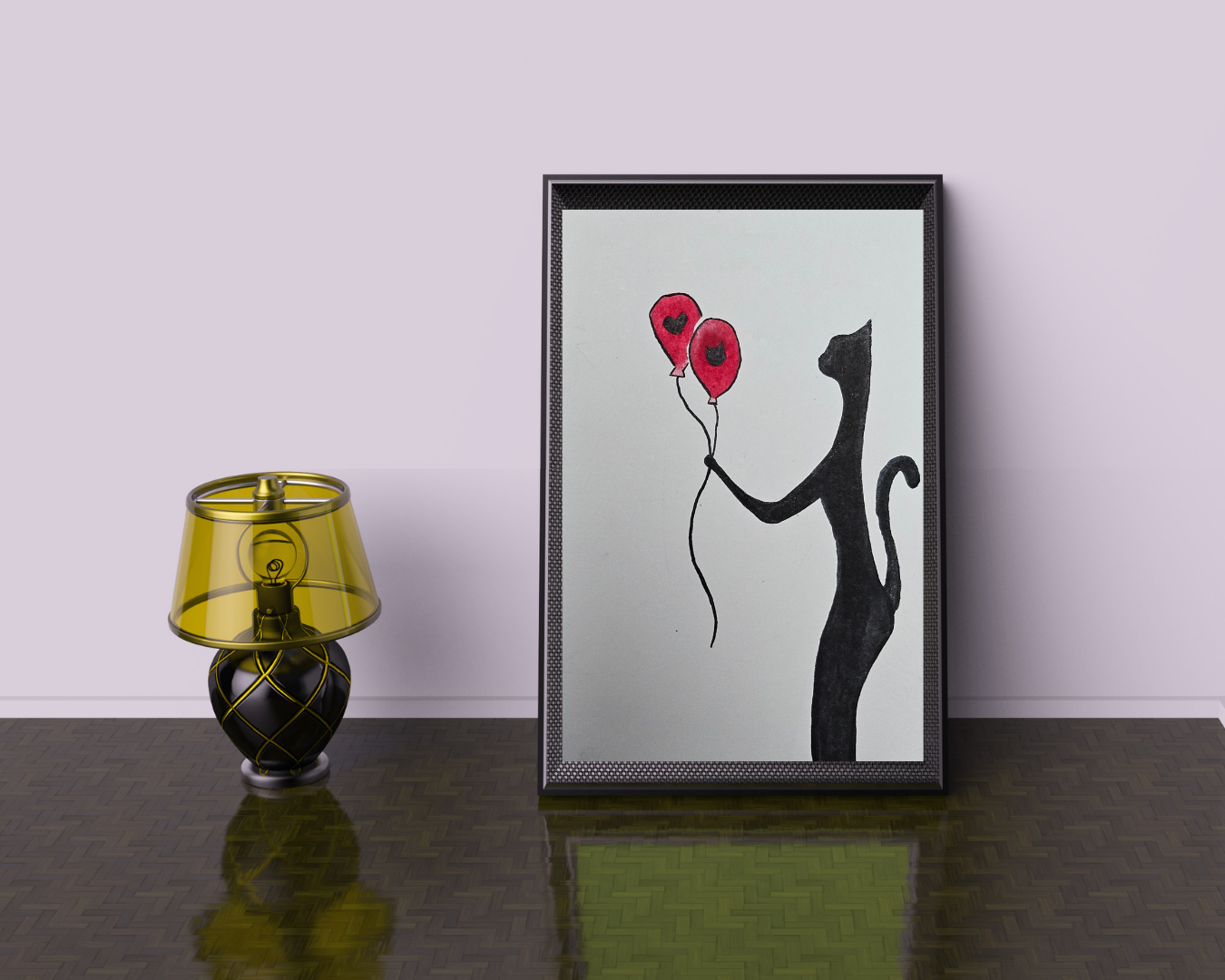 Cat Silhouette Watercolor Painting 4 x 6