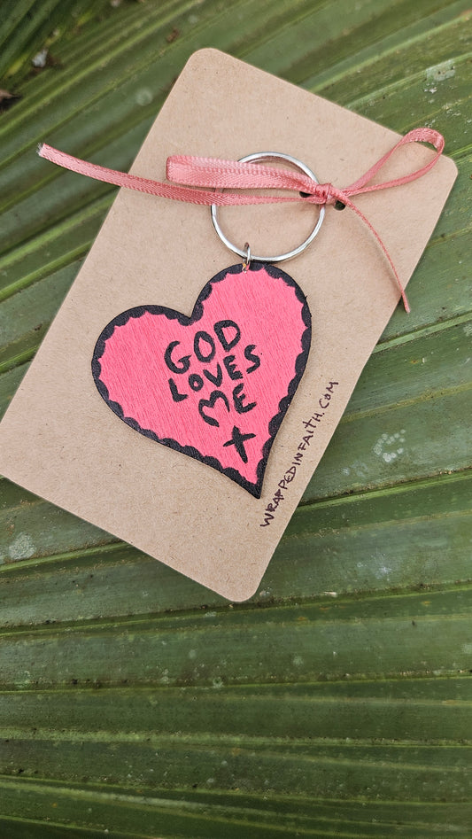 Handpainted Pink Heart Keychain