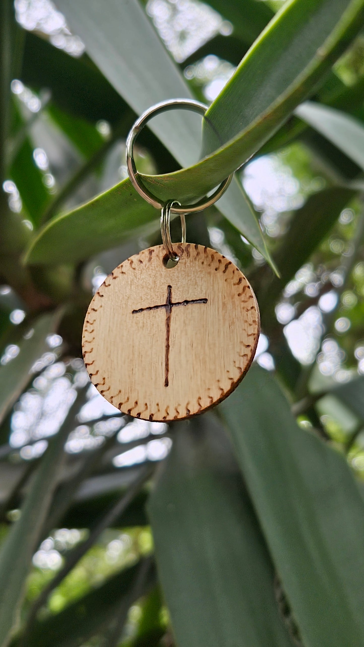Woodburned Cross Keychains