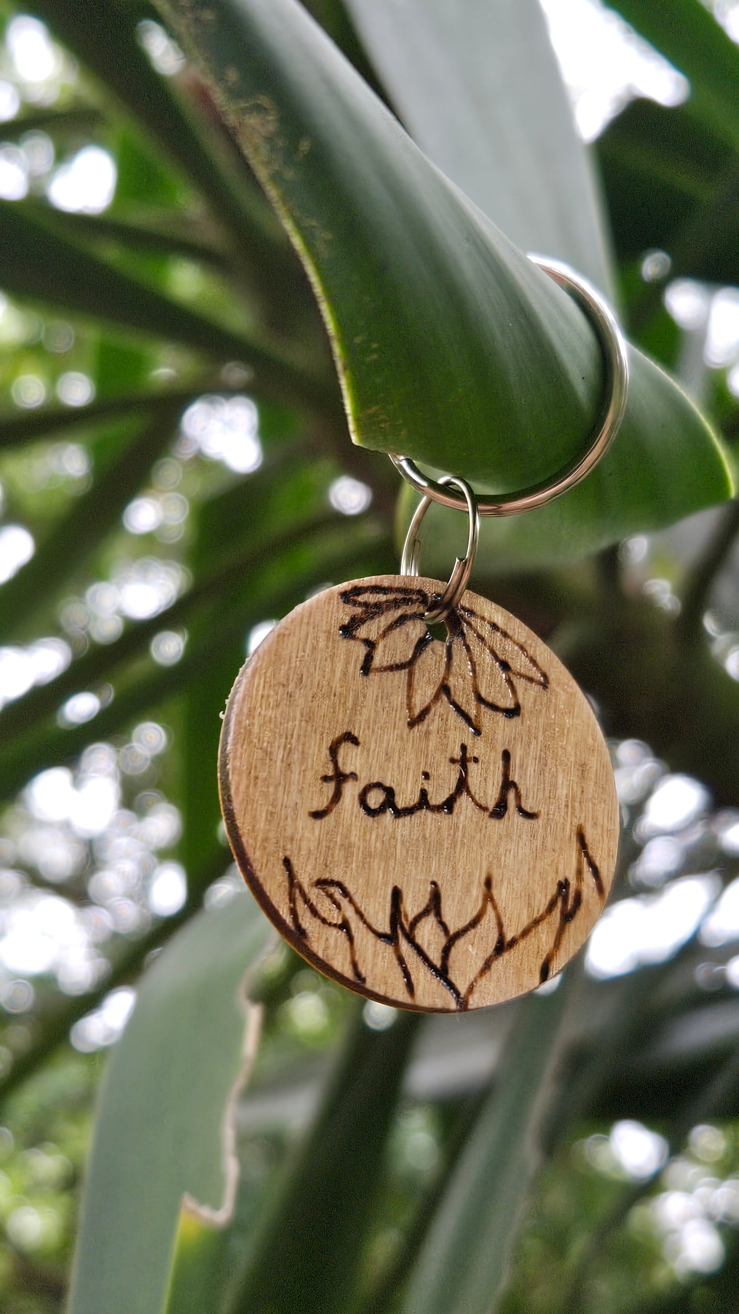 Woodburned Faith Keychains