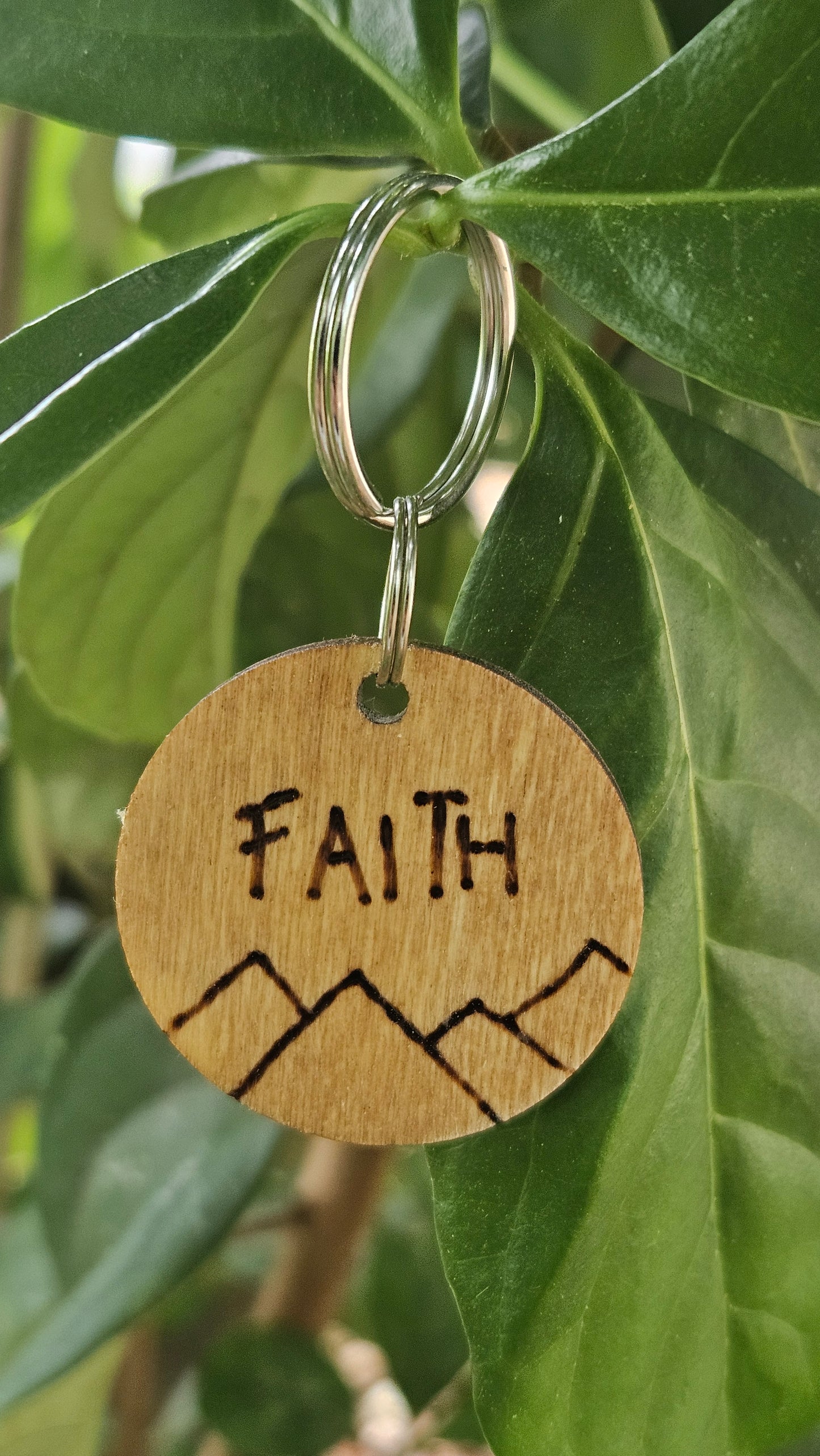 Woodburned Faith Keychains