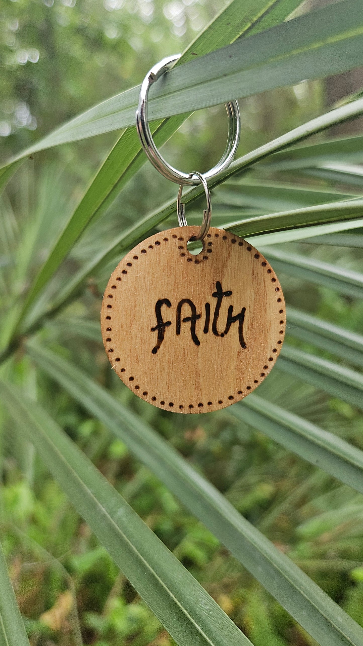 Woodburned Faith Keychains