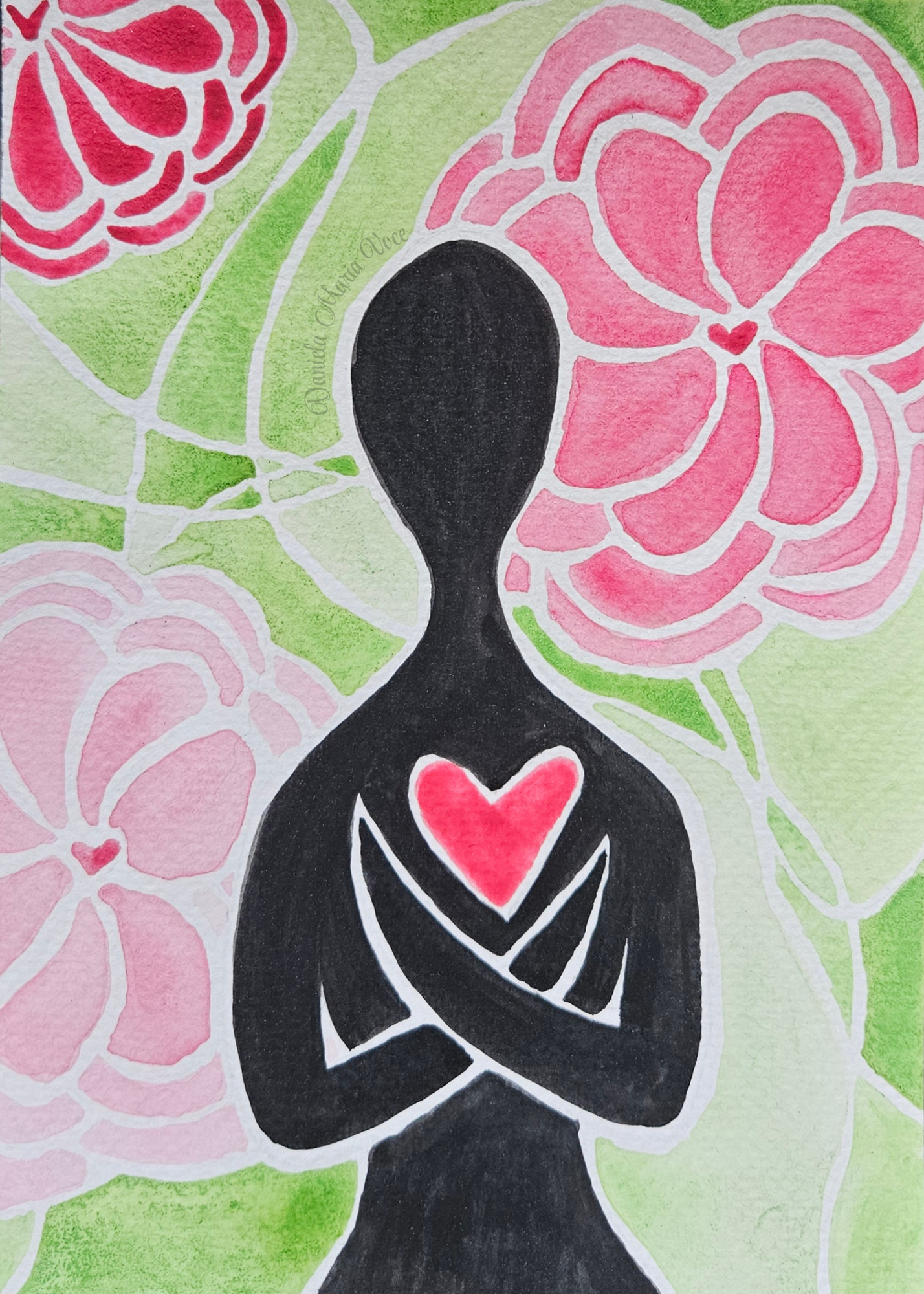 Minimalist Watercolor Woman Silhouette 5x7