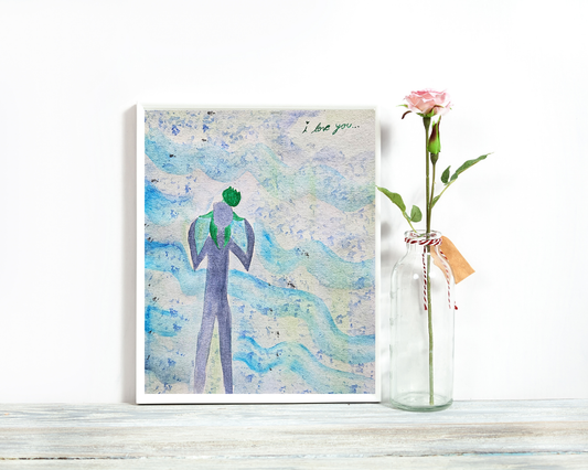 Original Watercolor Silhouette of Father and Son