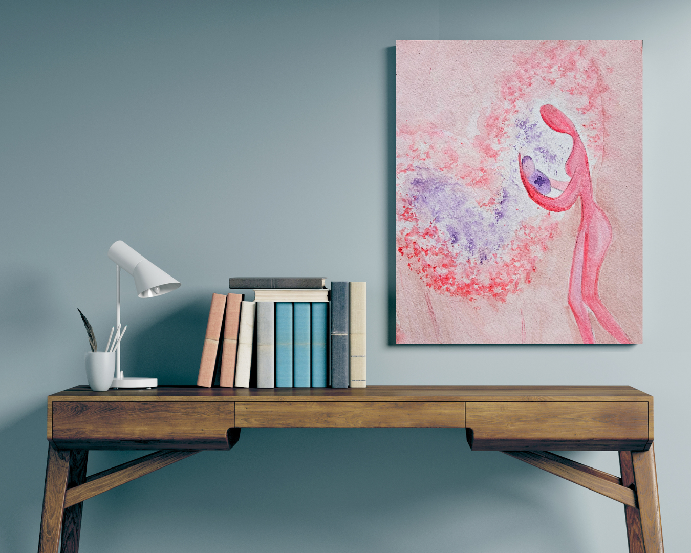 Original Watercolor Silhouette of Mother and Daughter