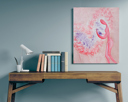 Original Watercolor Silhouette of Mother and Daughter