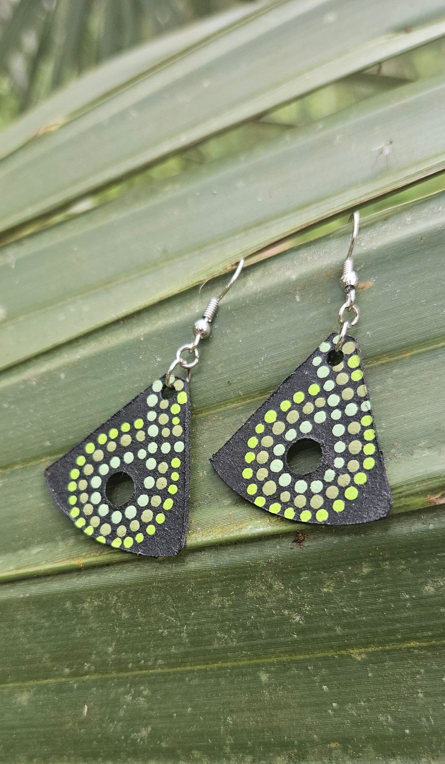 Abstract Green Triangle Cardboard Hook Earrings