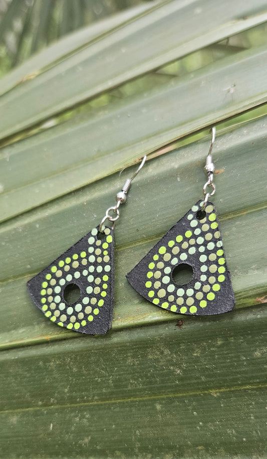 Abstract Green Triangle Cardboard Hook Earrings