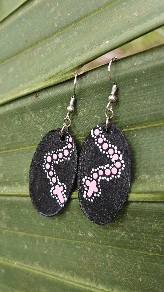 Oval Pink and White Cross Lightweight Hook Earrings