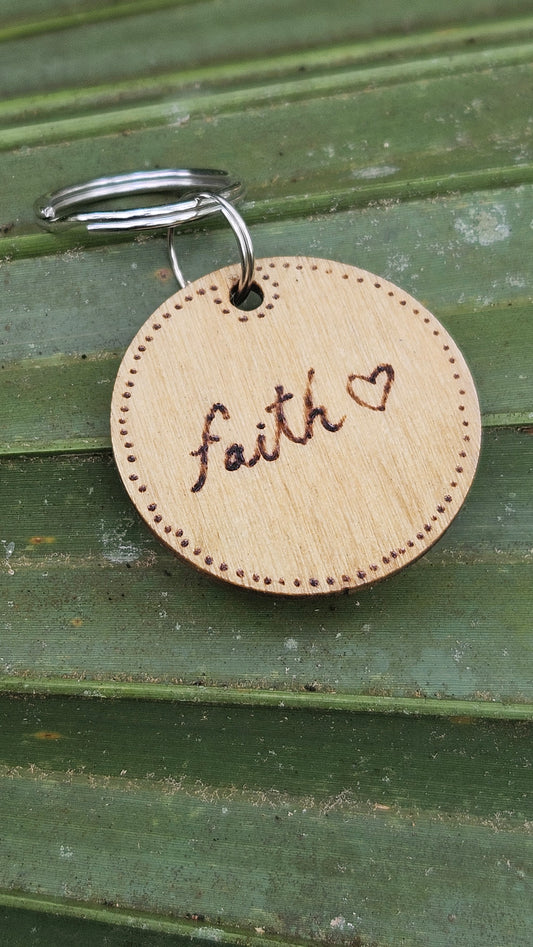 Woodburned Faith Keychains