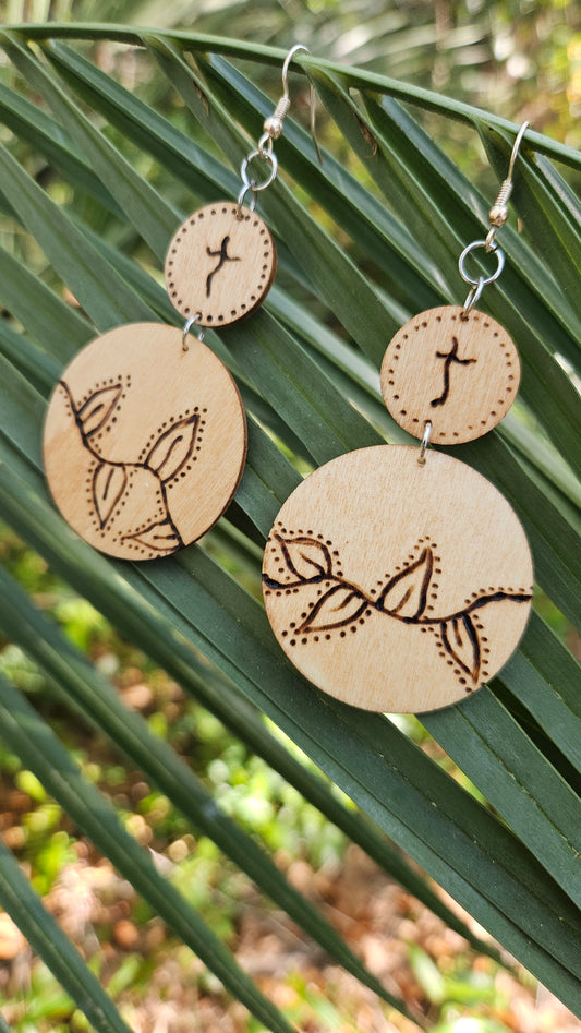 Oversized Large Woodburned Hook Earrings with Cross