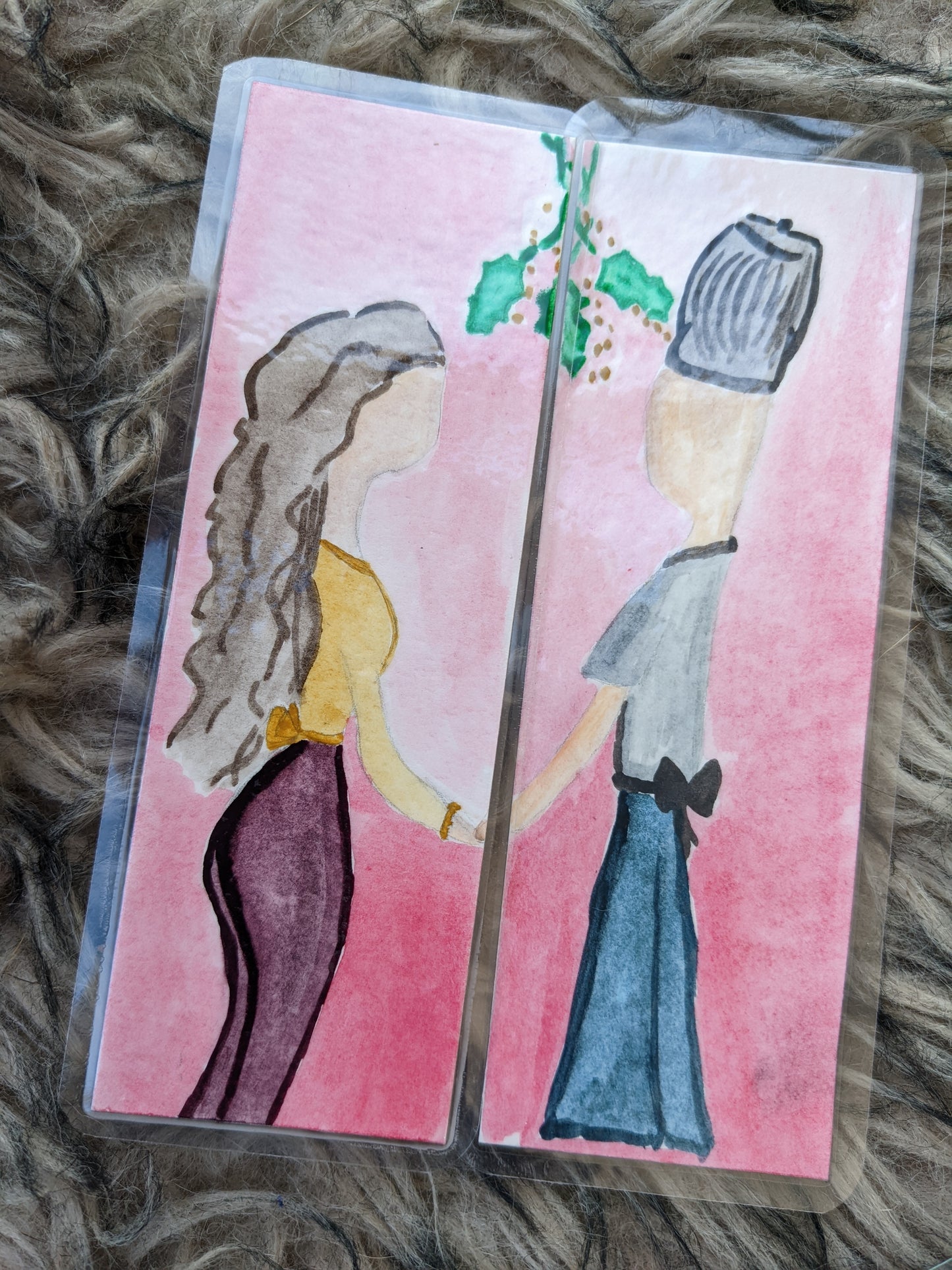 Cute Couple Silhouettes Watercolor Bookmark Set