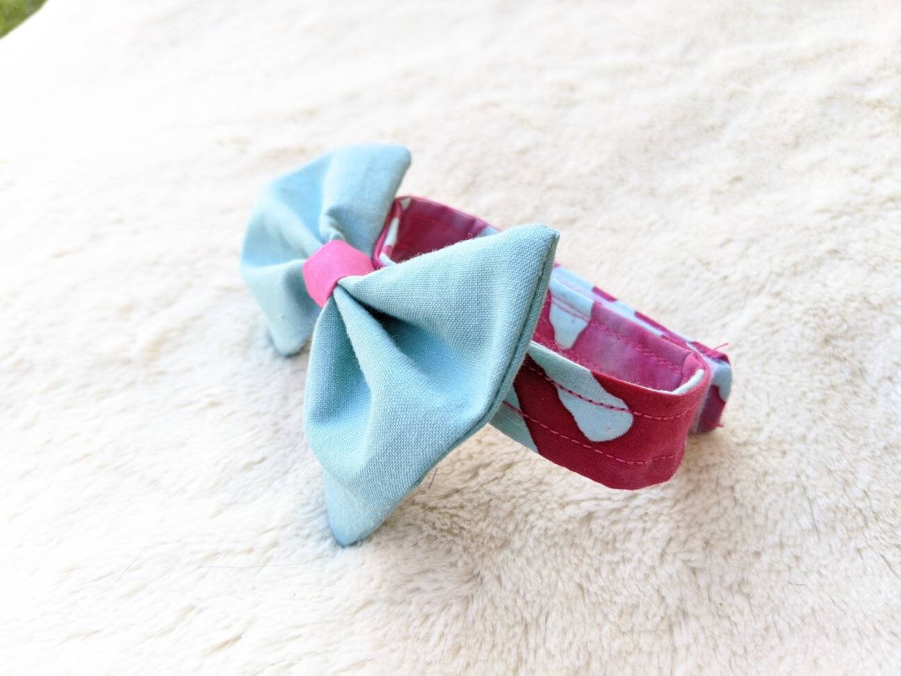 Blue and Pink Cat Collar Bow Tie