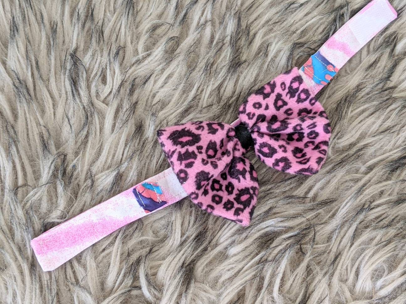 Pink Animal Print Cat Bowtie Collar
