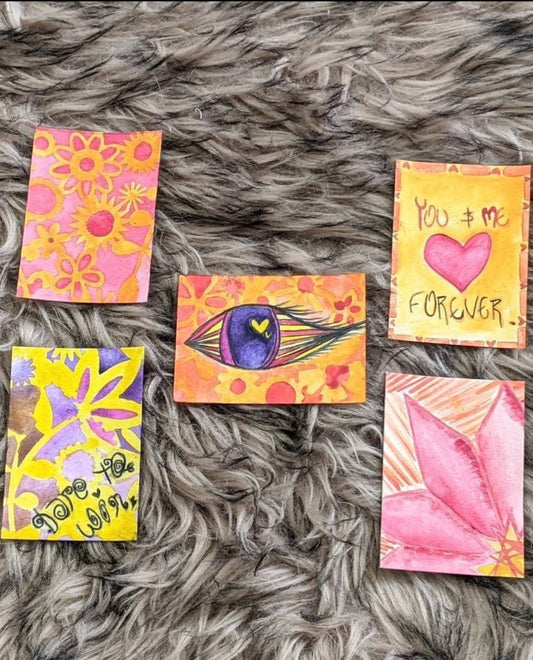 Small Colorful Watercolor Paintings for Coffee Table or Desk